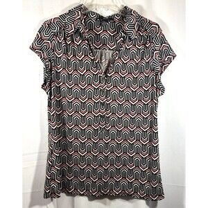 Alfani Womens Multi Colored Geometric Button Front Short Sleeve Blouse Size XL